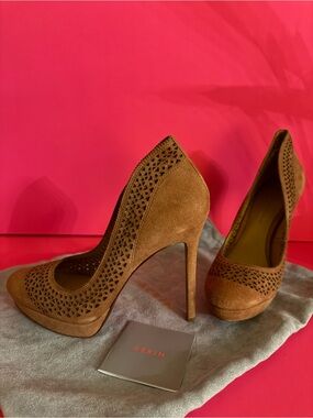 Aerin Tan Suede Laser-Cut Stiletto Pumps